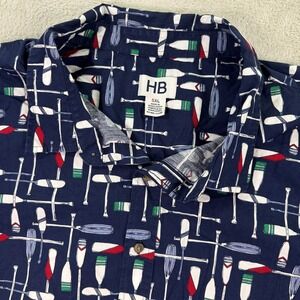 HB Boat Oar Print Button Up Short Sleeve Nautical Casual‎ Shirt Mens 5XL Beach